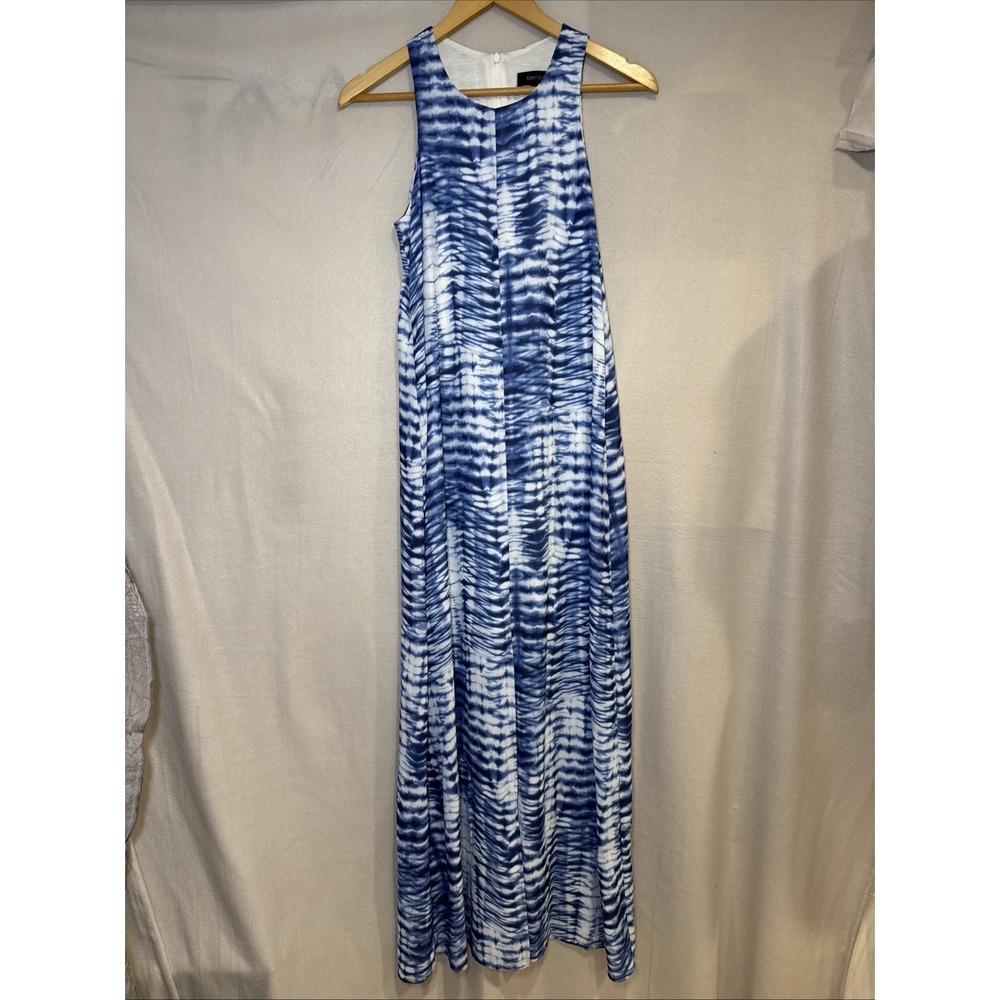 Karen Kane Blue White Tie Dye Shibori Sleeveless Maxi Dress Side Slit Small